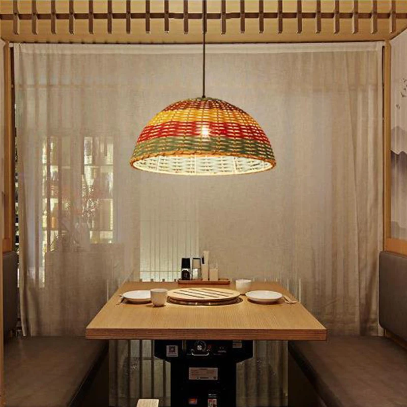 Vintage Rattan Pendant Lights Hand-woven Hanging Lamp For Living Room Decor Hot Pot Shop Dining Room Lamps Creative Chandeliers