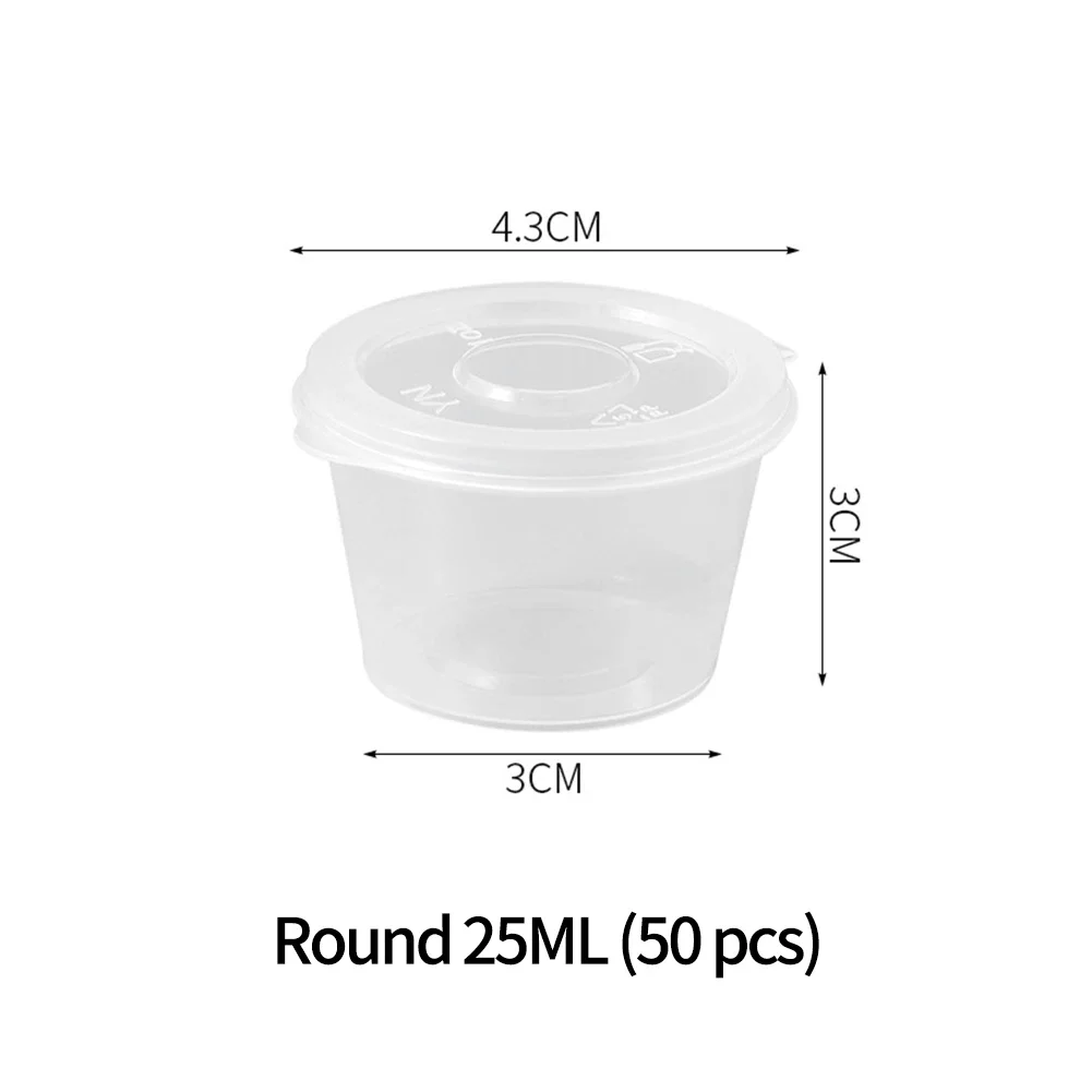 Soporte para caja de salsa desechable, embalaje de maquillaje a prueba de fugas, redondo de plástico, 50 Uds., aderezo para ensalada unido