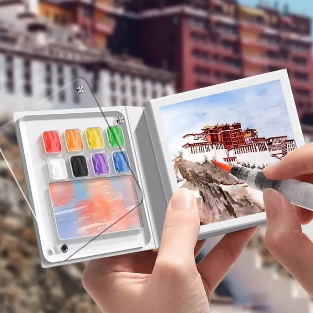 

Acrylic Watercolor Paint Palette Set 8/12 Grid Waterproof Travel Painting Tray Kit Portable Mini Empty Paint Box Student