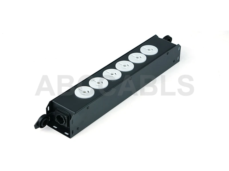 ABCCABLS 1U Rack Mount Stage Power Distribution Box Power Splitter 6 Outlet Australian Standard AU Socket Black Cold Rolled