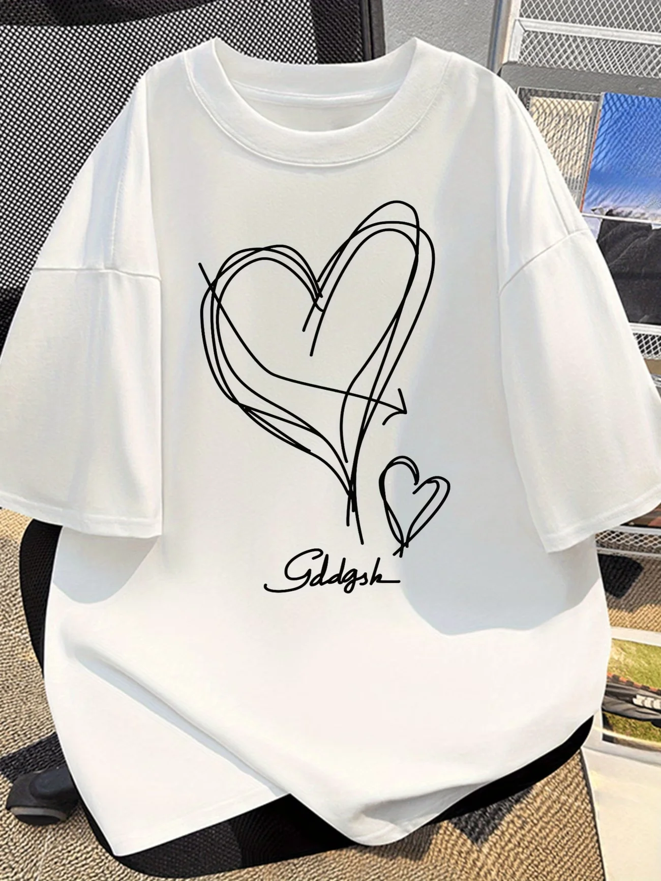 Cute Double Heart Graphic T-Shirt Minimalist Line Art Print Tee Gddgsh Slogan Summer Short Sleeve Top Unisex Casual Loose Tshirt