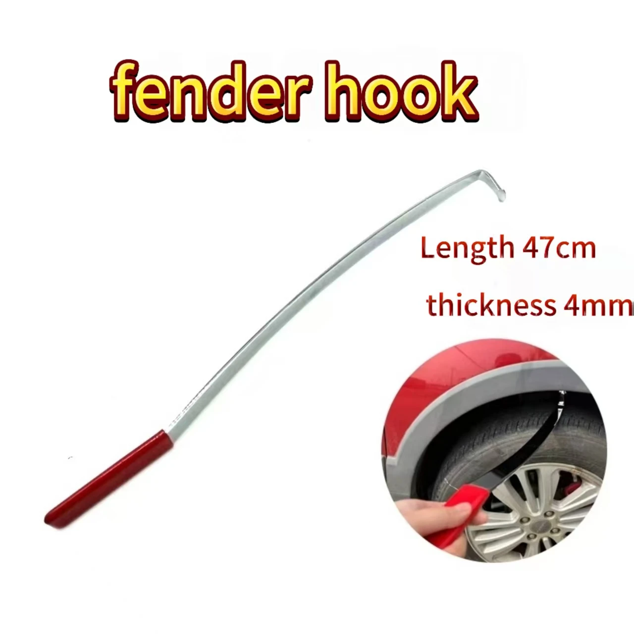 

47cm Carbon Steel Fender Hook Dent Repair Tool 4mm Thick Auto Body Sheet Metal Repair Lever for Car Long Linear Dents