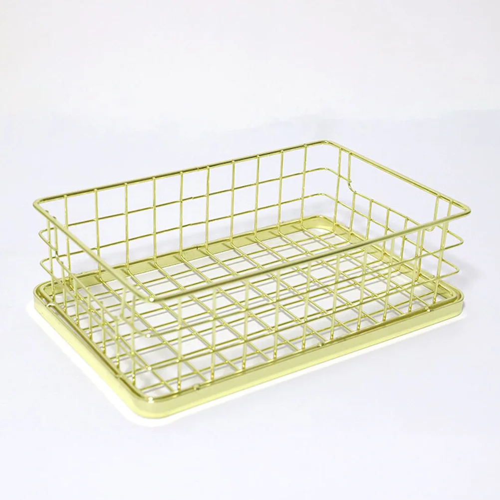 

Storage Basket Nordic Golden Iron Practical Storage Container Household Finishing Basket for Bedroom Office
