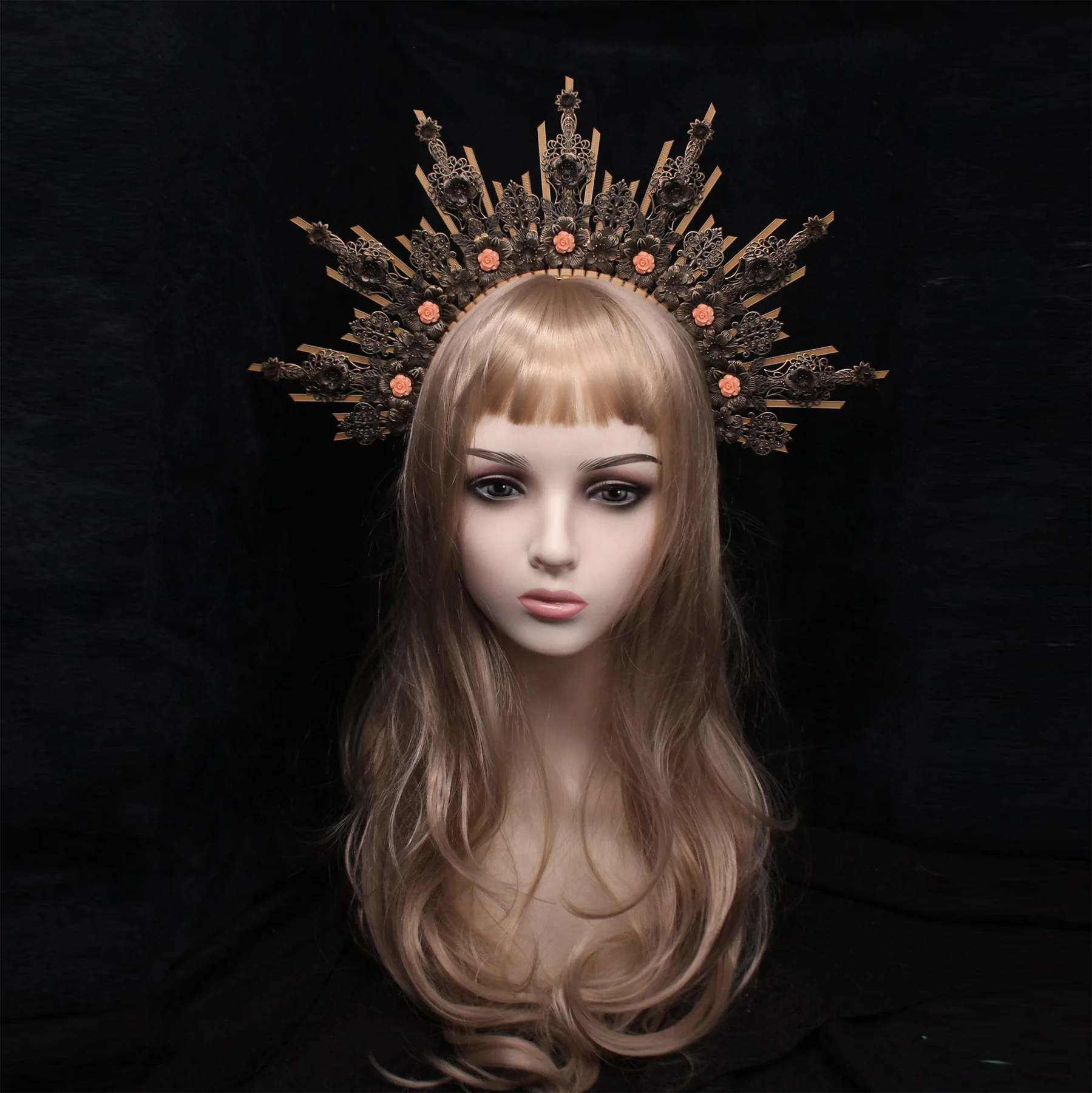 Handmade Goddess Halo Crown Costume Makeup Party Headpiece  Nightclub Sun God Exaggerated Headband Bridal Hair Accessory