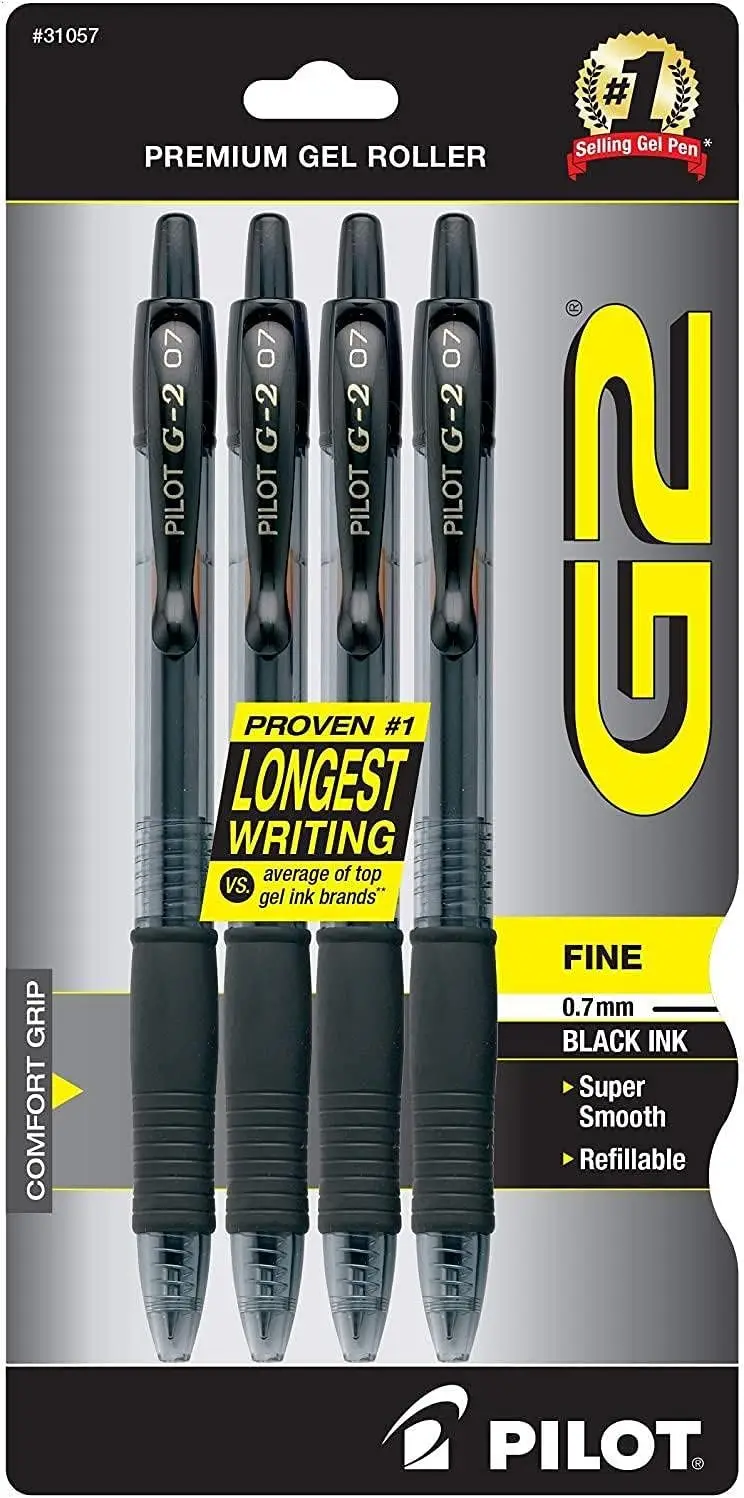 

Premium Refillable Retractable Gel Pens, Fine Point Black Ink, 4-Pack for Smooth Writing