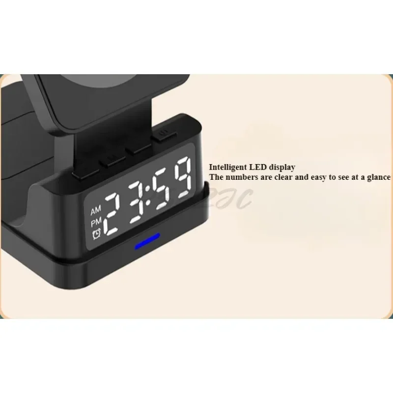 Desktop 4-in-1 Magnetic Bracket Mobile Wireless Charging 15W Multi Functional Comes with Digital Clock Wireless Charger