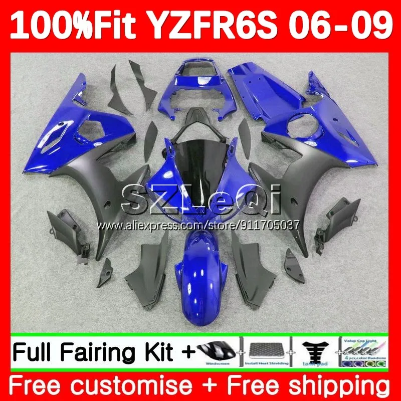 Injection Body + Decal For YAMAHA YZF R6S R6 S YZFR6S 06 07 08 09 127No.39 YZF-R6S 2006 2007 2008 2009 Grey blue OEM Fairing