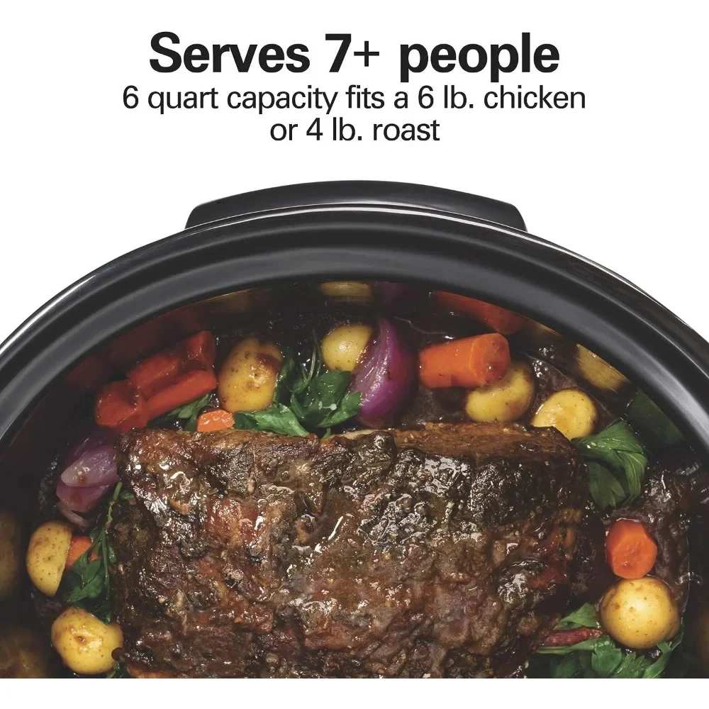 Portable 6 Quart Slow Cooker & Digital Programmable with Lid Lock, Temperature Probe & Defrost Setting, Dishwasher Safe, Silver