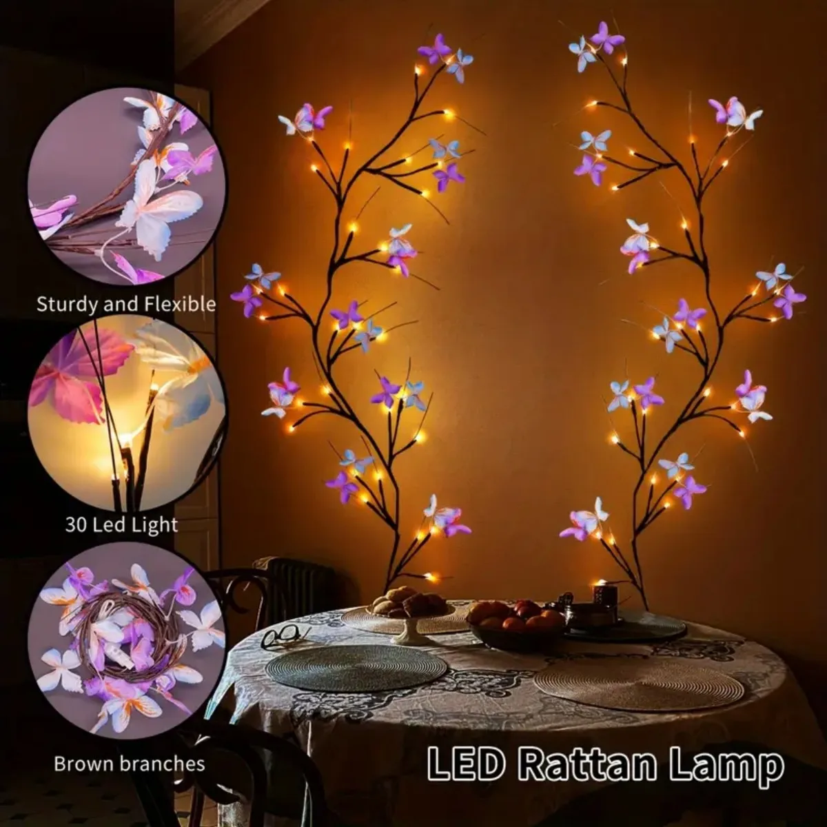 1pc 30LED Enchanted Willow Vine Light With Butterfly USB Powered 8 Lighting Modes Indoor Outdoor Waterproof Vine Lights Suitable