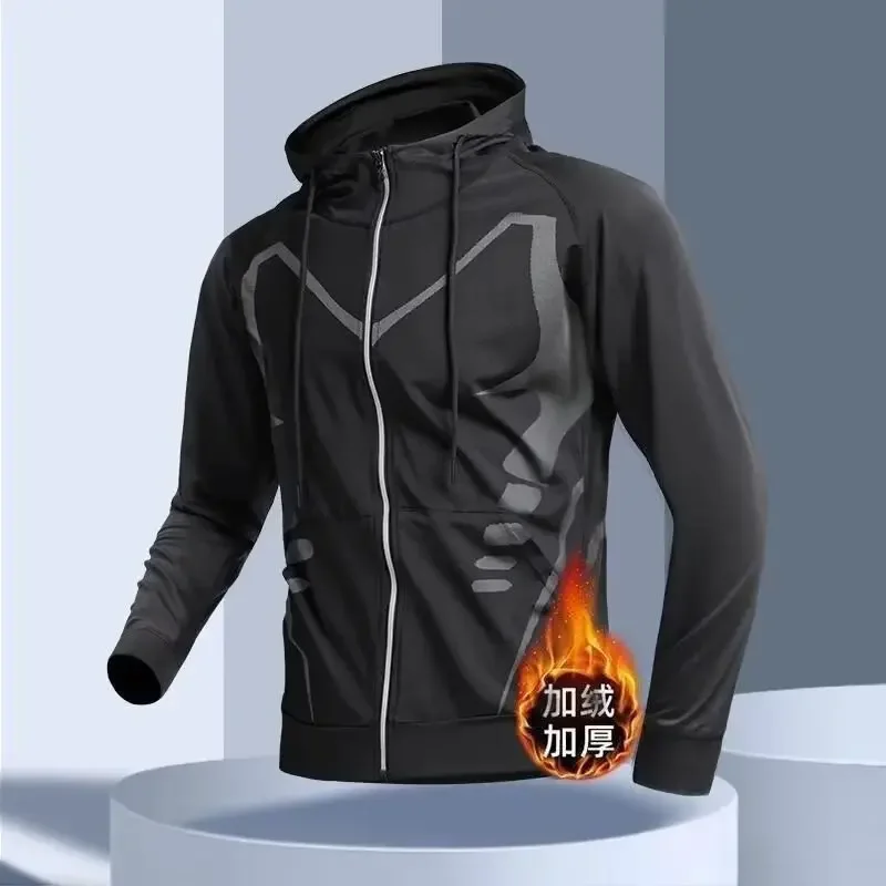 

Men's Running Jacket Winter New Style Windproof Training Sports Fleece Lined Warm Waterproof Outdoor Hoodie Thickened Polyester