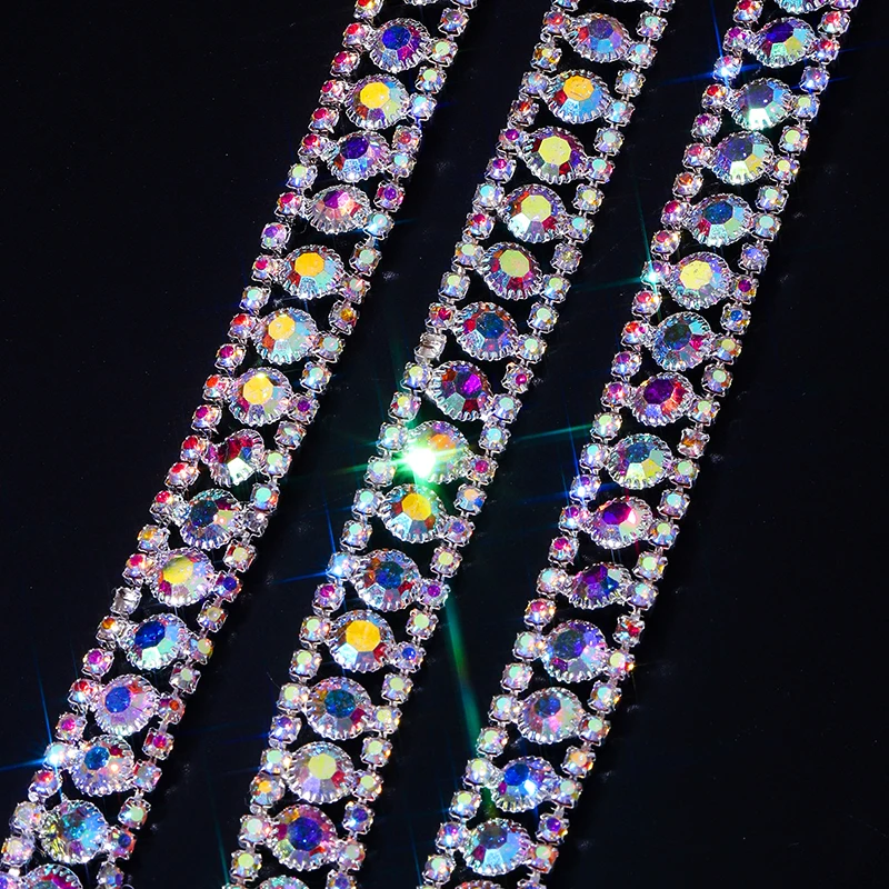 1 ياردة/90 سنتيمتر كريستال زجاج سلسلة حجر الراين خياطة على اللؤلؤ كريستال سلسلة الزخرفية للحرف الملابس الأحذية #4