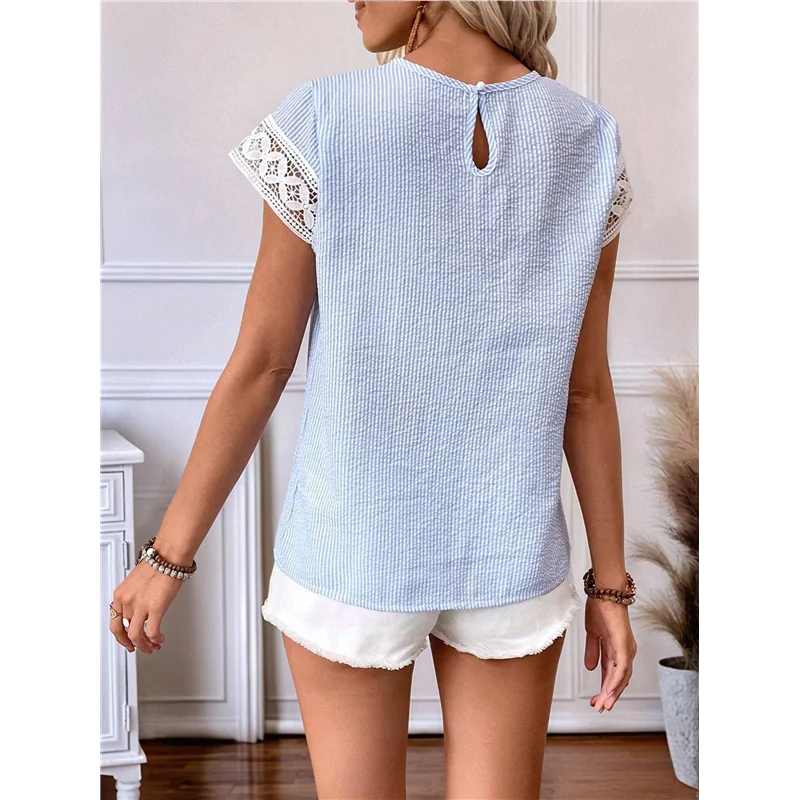 

AOAO-Women's Tops Casual Scoop Neck Short Sleeve Hollow Out Shirts Loose Tunic Tops Blouses