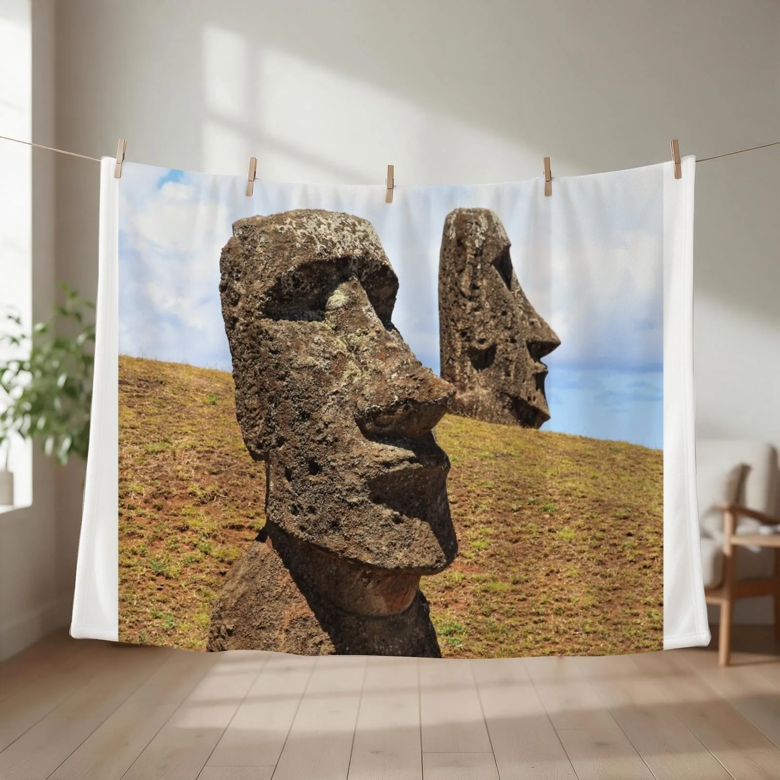 Moais at Rano Raraku - Rapa Nui - Easter Island Throw Blanket couch cozy soft plush fuzzy picnic outdoor blanket