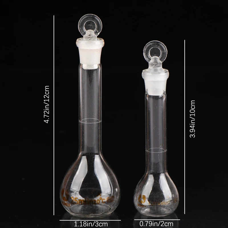 1Pc 10/25ml Transparent Glass Volumetric Flask Glassware With Stopper Chemistry Laboratory Glass Flask Supply With Stopper