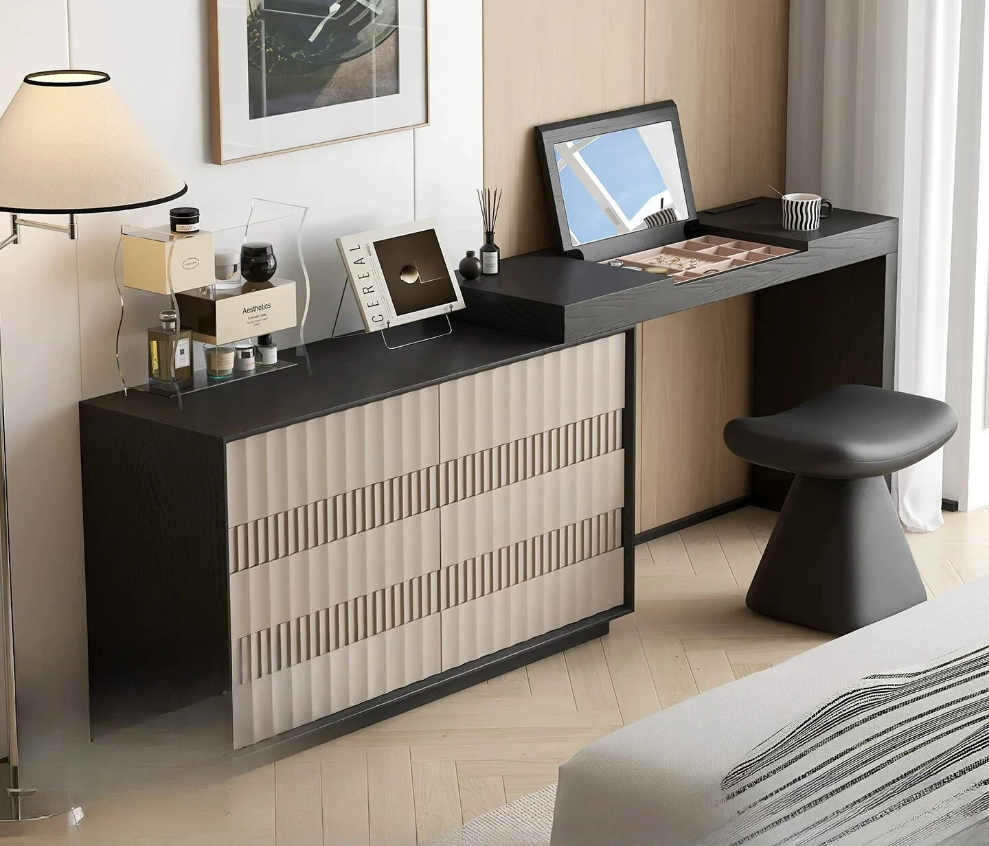PYJ Italian minimalist dresser chest integrated bedroom light luxury retractable flip cover makeup table