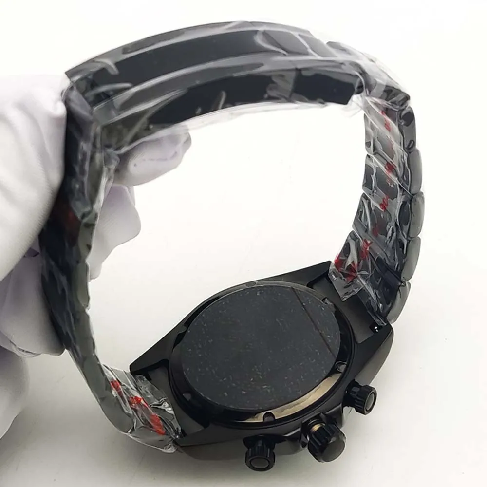 40mm ブラック PVD ​​ステンレススチール クォーツ ケース + ストラップ、VK63/VK64 ムーブメントに適しています、サファイアガラス