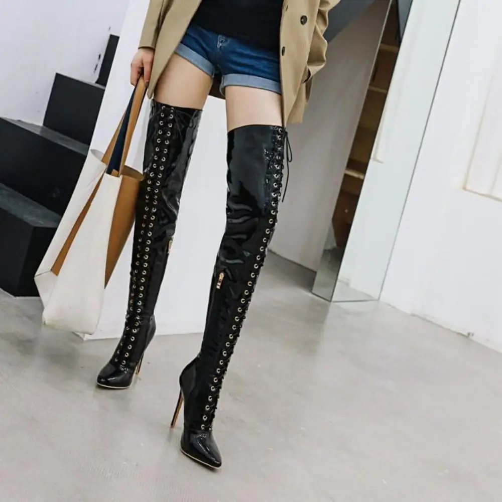 Pole Dance Shoes 2022 New Women Dancing Boots Buckle Pointed High Heel Boots Fashion Knee Leather Pole Dance Booties