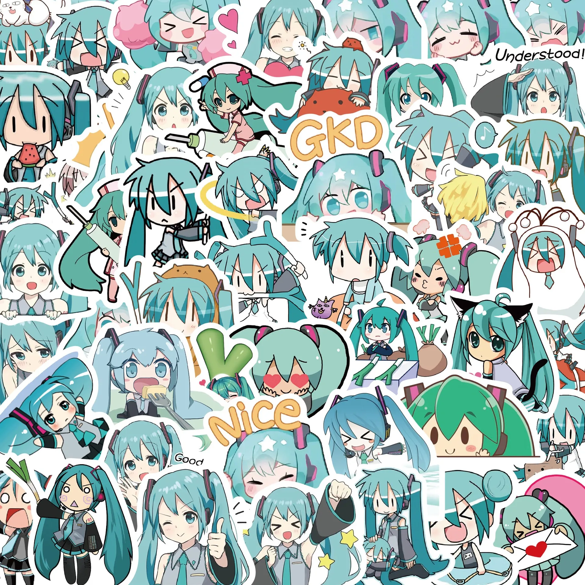 50pcs Miku Sticker Cute Sticker Pack Suitcase Skateboard Hand Account Sticker Anime Stickers Laptop Skin Toys Hatsune Miku