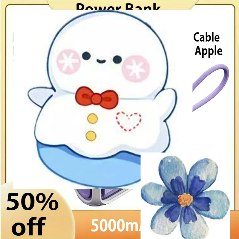 

5000mAh 5v Mini Capsule Power Bank with Built-in Cable Fast Charging Power Bank Suitable for Apple 15 Portable Power Bank