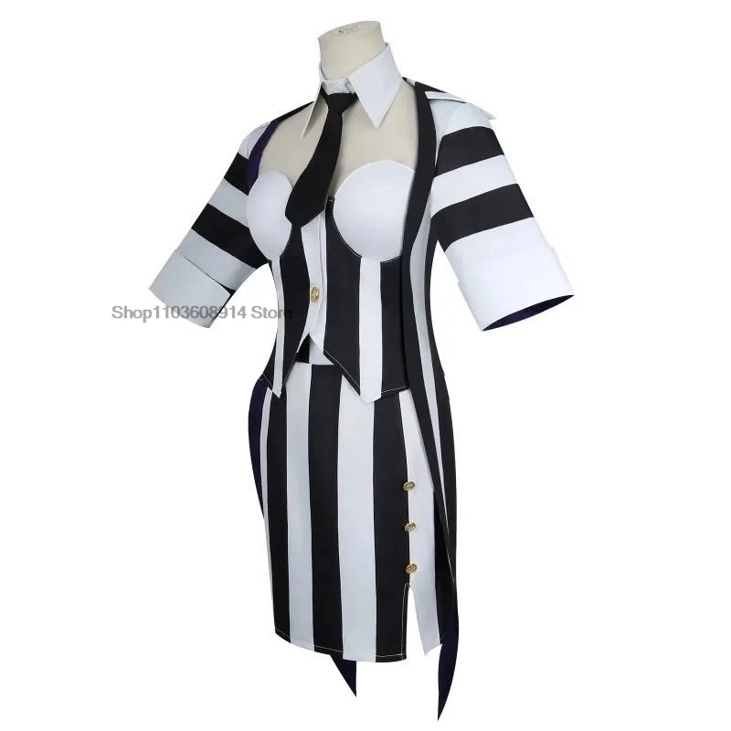 

Michael Keaton Cosplay Costume Dress Black and White Striped Uniform Women Wedding Carnival Outfit