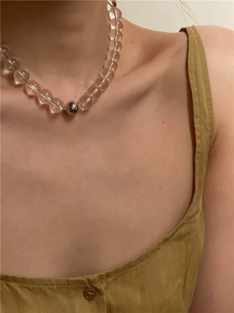 

Brass Natural Clear Crystal Choker Necklace Women Jewelry Punk Designer Runway Rare Gown Boho Japan Korean
