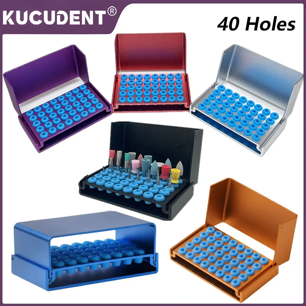 40Holes Dental Bur Holder Orthodontic Aluminum Box Cleaning Silicone Stand Anti Falling Disinfection Autoclave Case Dentist Tool