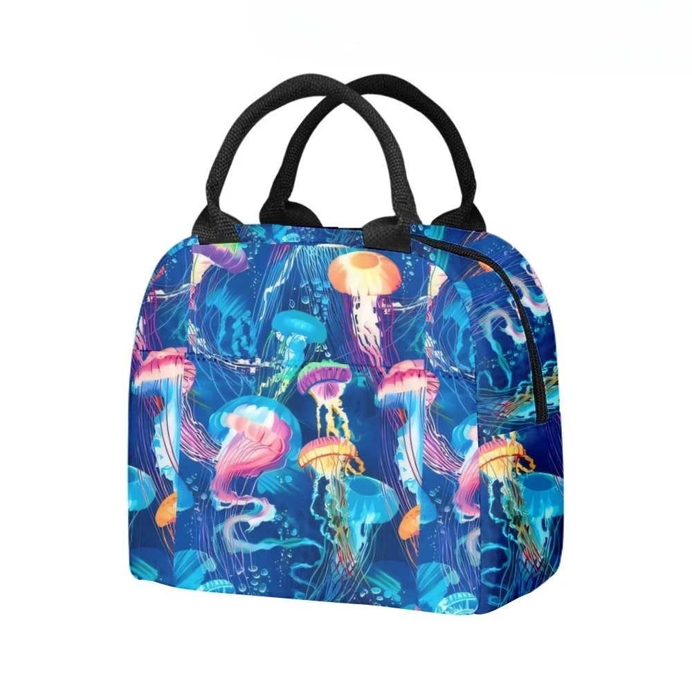 Ocean Fantasy ​Marine  Jellyfish Insulated Lunch Bag Side Pocket Waterproof Reusable Office Easy Clean for Work School Picnics