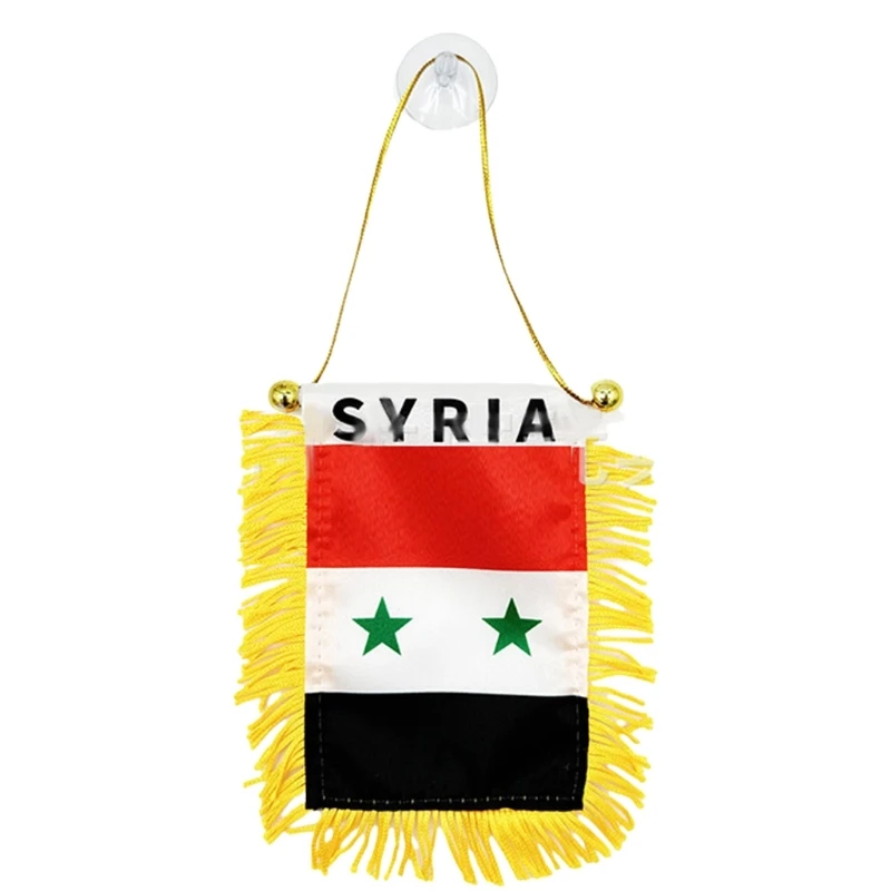 8*12cm Syria Small Hanging Flag Double Sided Tassel With Sucking Disc Car Decoration Syria Mini Pennant Flags Banners for Nation