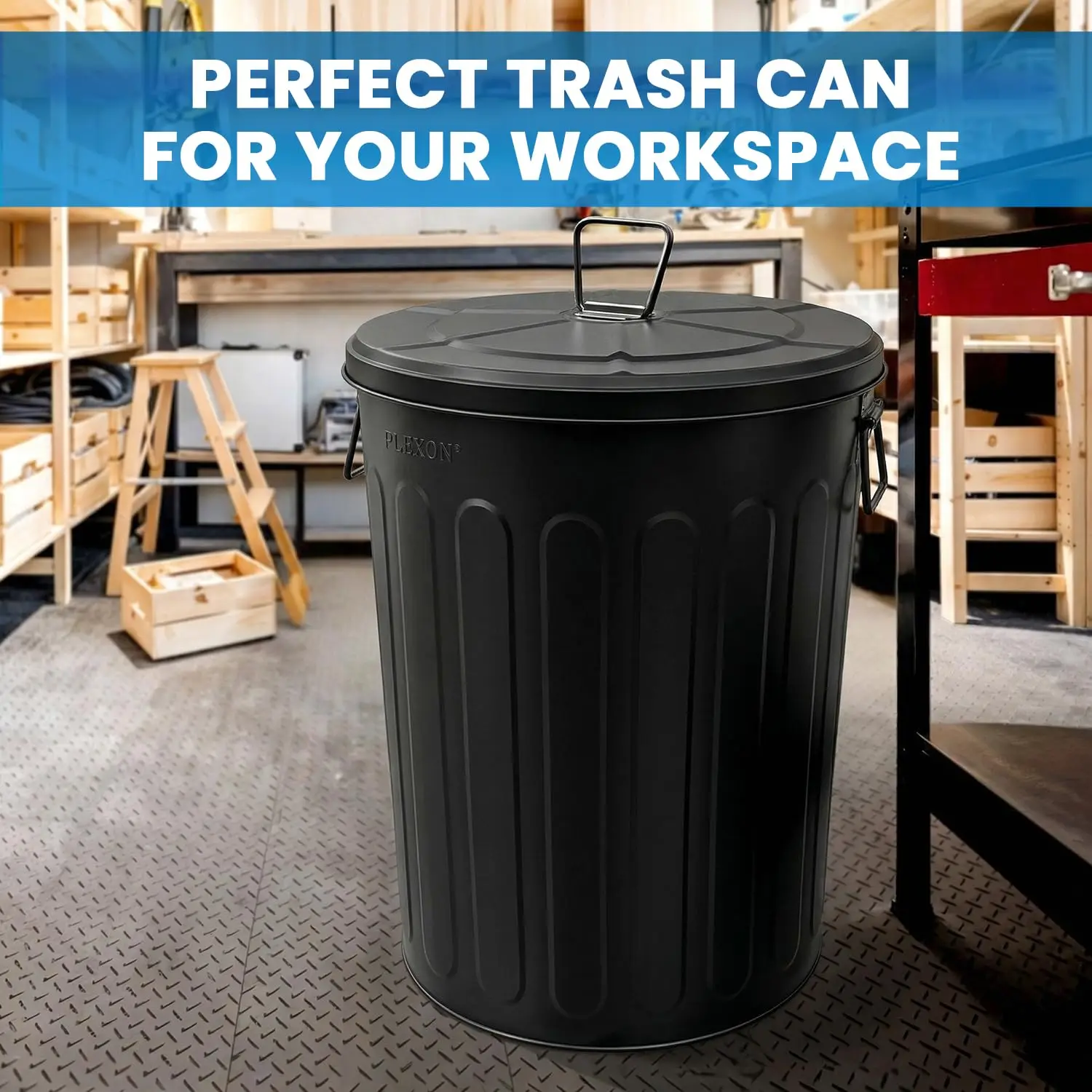 20 Gallon Metal Trash Can With Lid Outdoor Large Trash Bin Steel Garbage Can Heavy Duty Round Storage Container Bucket For Garage Patio Farmhouse Bird Seed, Black 3 Pack view 3