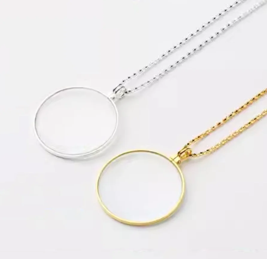 5X Glass Lens Magnifier Metal Jewelry Type Simplicity Decoration Necklace Portable Pendant Reading Magnifying Glasses Gift