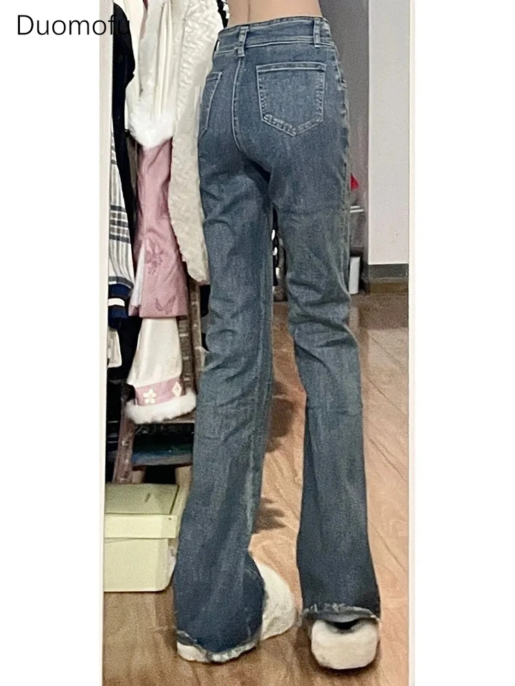 Duomofu-pantalones vaqueros acampanados Vintage para mujer, ajustados de Vaqueros cintura alta, informales, lavados, longitud completa, moda americana, nueva