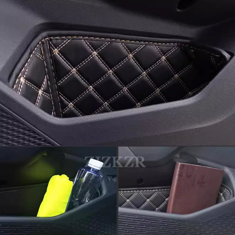 ل Volkswagen VW ID.4 Crozz X 2020-2025 صندوق تخزين باب السيارة حامي منصات غطاء فتحة جلدية المنظم جيوب الملحقات #4