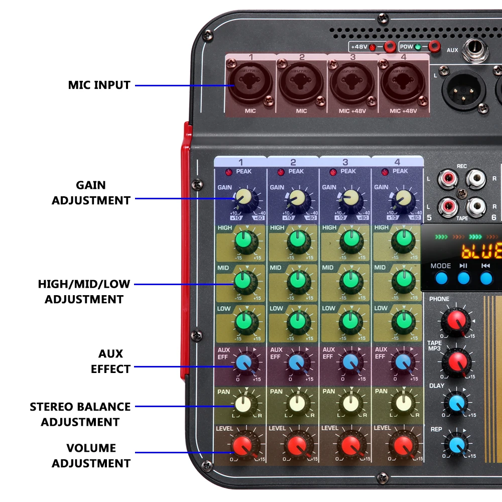 USB Record Computer Record Sound Card 6 Channel 2 Mono 2 Stereo 16 Effects Audio Mixer For Karaoke Singing DC5V Power Supply