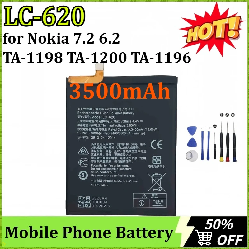 

Новый обновленный аккумулятор высокого качества LC-620 3500 мАч для Nokia 7.2 6.2 TA-1198 TA-1200 TA-1196 аккумулятор мобильного телефона + инструменты