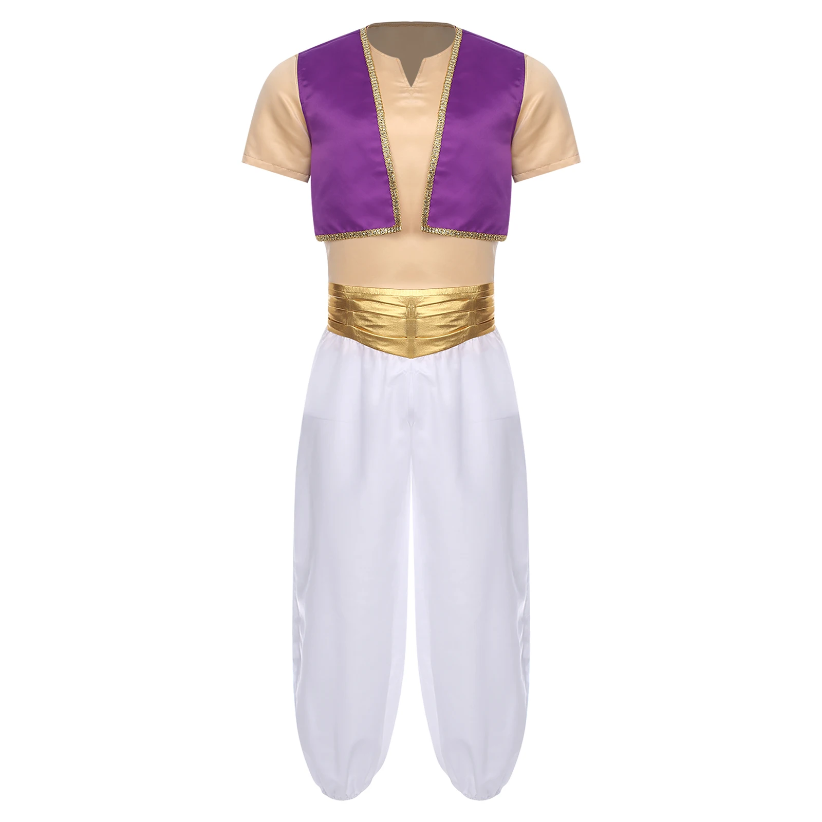 

Men Halloween Arabian Prince Cosplay Costume Outfits Waistcoat Shirts and Lantern Pants for Masquerade Theme Party Dress Up