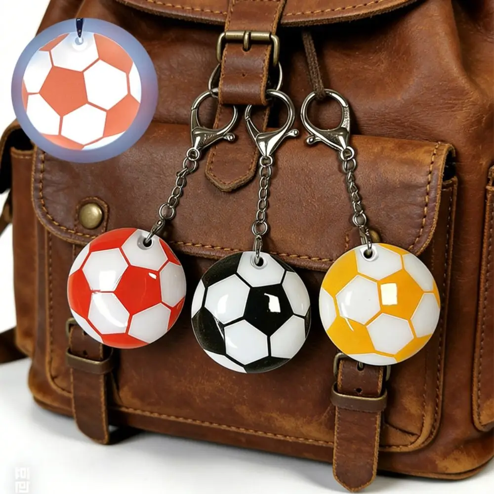 Soft Glow LED Football Keychain Portable Lightweight Soccer Key Ring Hook Ornaments Creative Backpack Light Pendant Football Fan