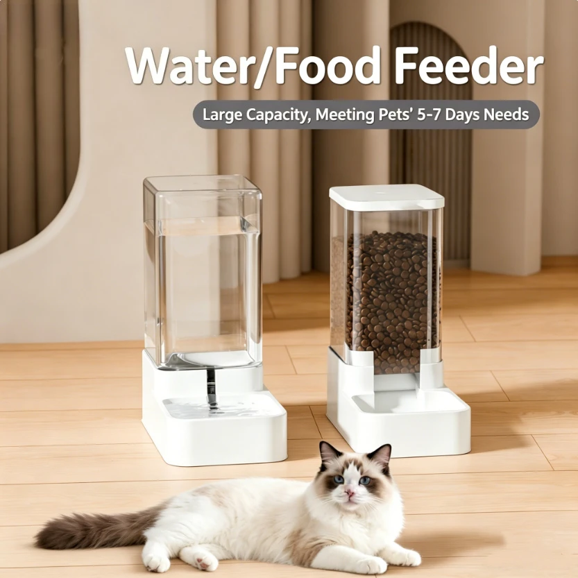 Automatic Pet Feeder Waterer Combo, Gravity Type, 1Pack for Cats, Puppies, Small Dogs, No Power Needed, Durable, Easy Refill