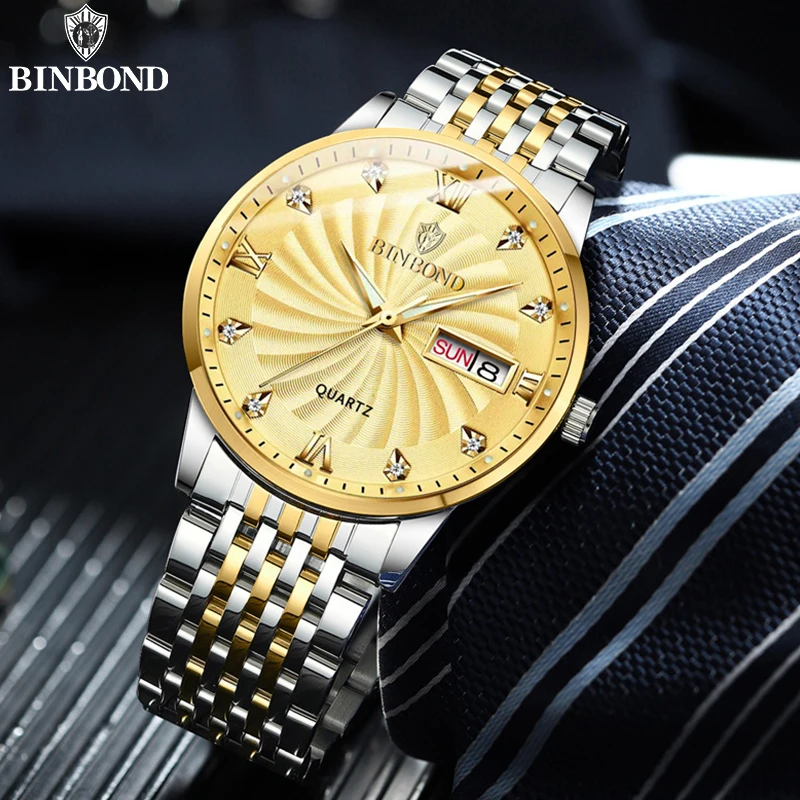 BINBOND Top Classic Business Men\'s Watches Quartz Fashion Ultra-Thin Wrist Watch 30M Waterproof Luminous Luxury Men Watch B3034