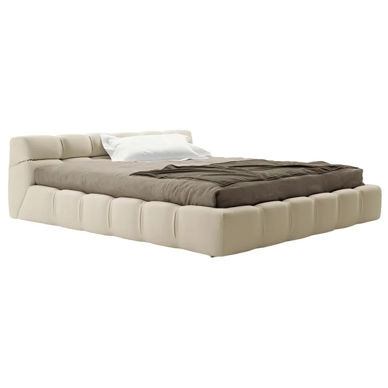 

Retro Cream Wind Fabric Bed Puff Bed Technology FabricHomestay Bedroom Suspended Genuine Leather