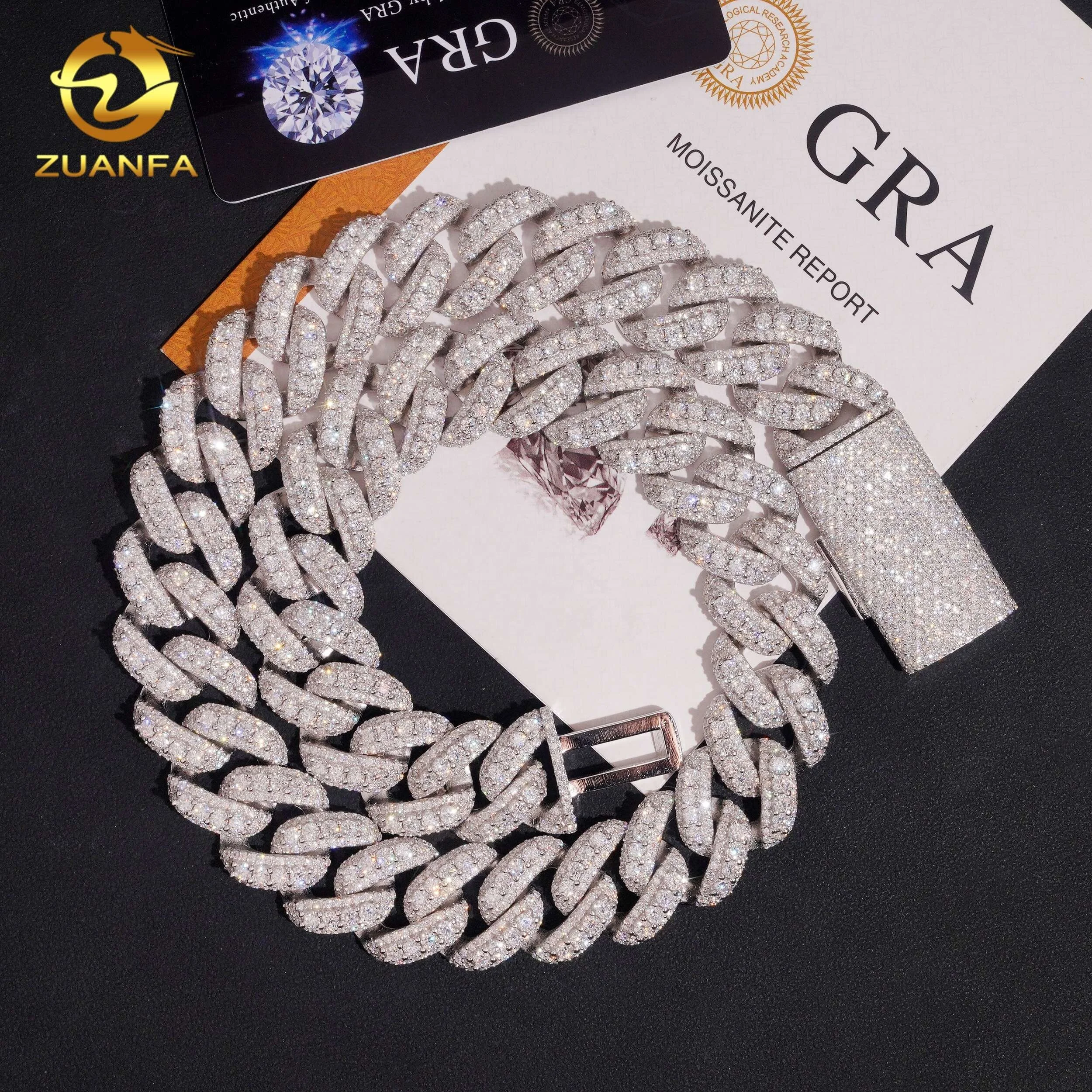 Cuban Link .Moissanite Chain with Box Clasp 925 Silver 20mm Iced Out Miami Cuban Necklace Hip Hop Jewelry for Men