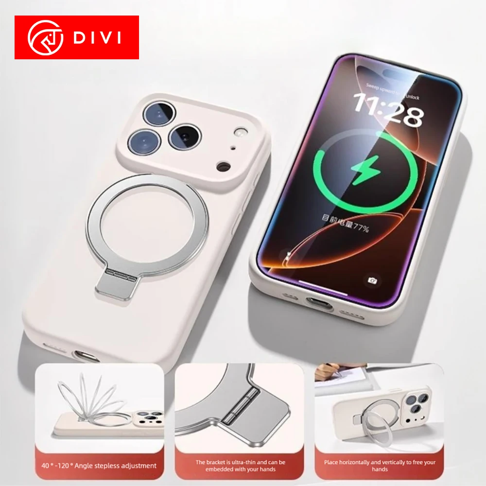 

Магнитный жидкий силиконовый чехол DIVI для Apple iPhone 15, 16, 14, 13, 17 Pro Max 17, чехол для телефона с подставкой для беспроводной зарядки Air Magsafe