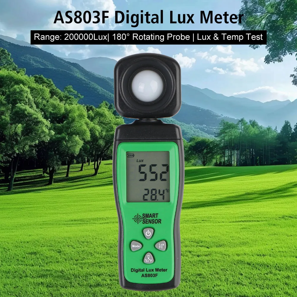 Universal Digital Lux Meter Photometer LCD Display 0-200000 Lux Test Smart Sensor Luxmeter Light Meter AS803F Illuminometer