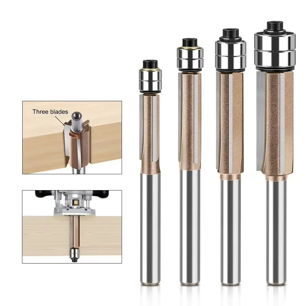 

1 шт., 6 мм, 1/4 дюйма, трехлезвийный двойной подшипник, фреза, профессиональная деревообрабатывающая фреза для фрезы по дереву