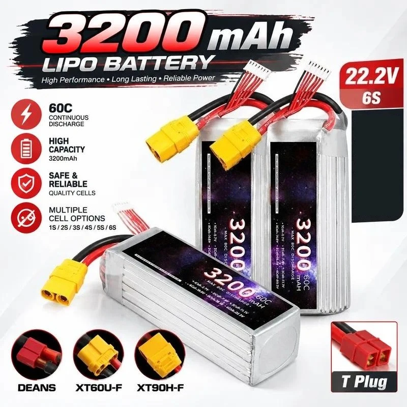 For Drone Battery 6S 3200mAh 60C 22.2V Soft Pack Lithium Power for Model Aircraft Toy Car Ship