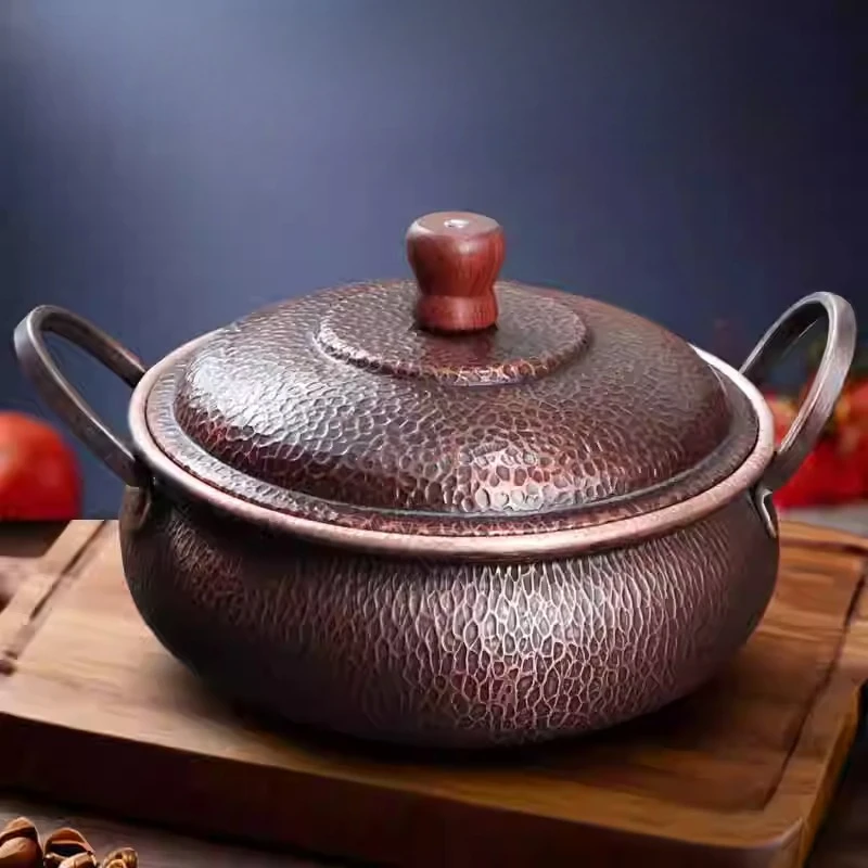

Pure Purple Copper Soup Pots,Large Copper Pot for Stewing, Boiling and Braising, Double-ear Retro Thicken Large-capacity Hot Pot