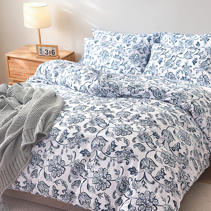 Blue Flower Printed Duvet Cover Single/Queen/King Size Nordic Style Quilt Cover Skin-friendly housse de couette 220x240 이불커버