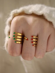 Fashion finger Shape Open Stainless Steel Rings for Women Accessories New Trendy Gold Color Ring Daily Party Jewelry Gift