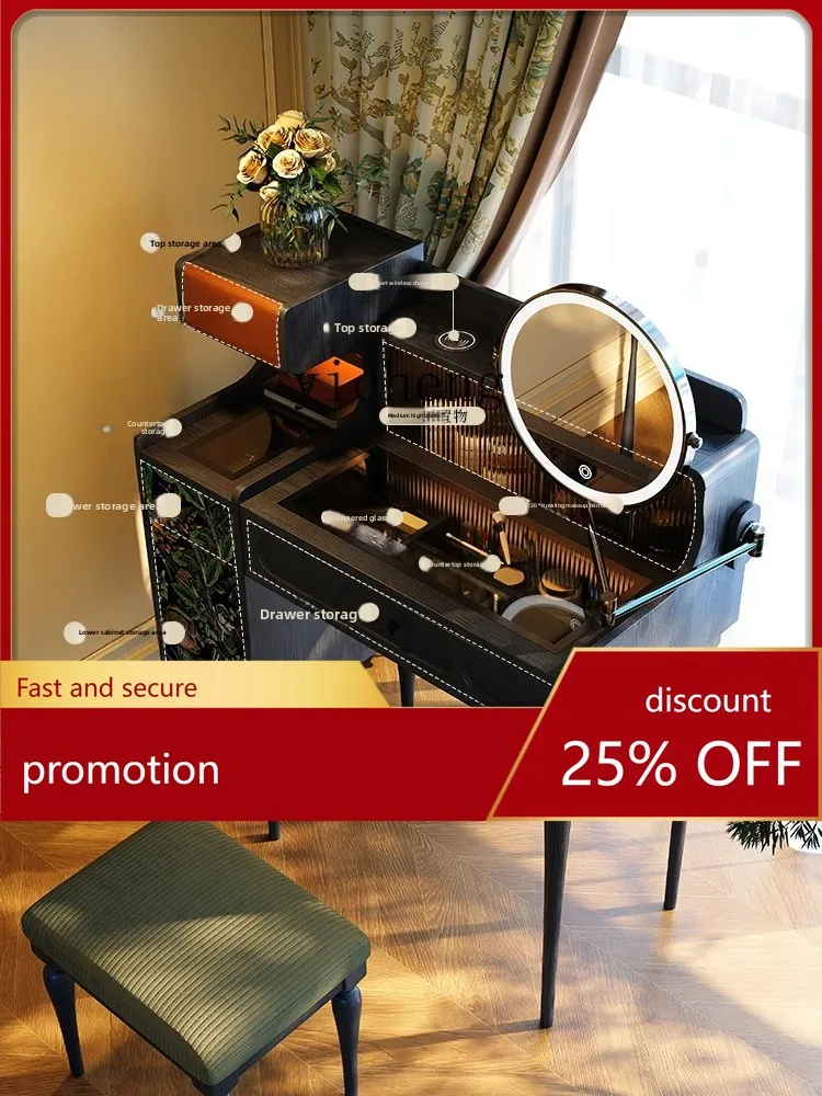 

CZ Dressing Table Small Apartment Master Bedroom Black Solid Wood Dressing Table Makeup Table