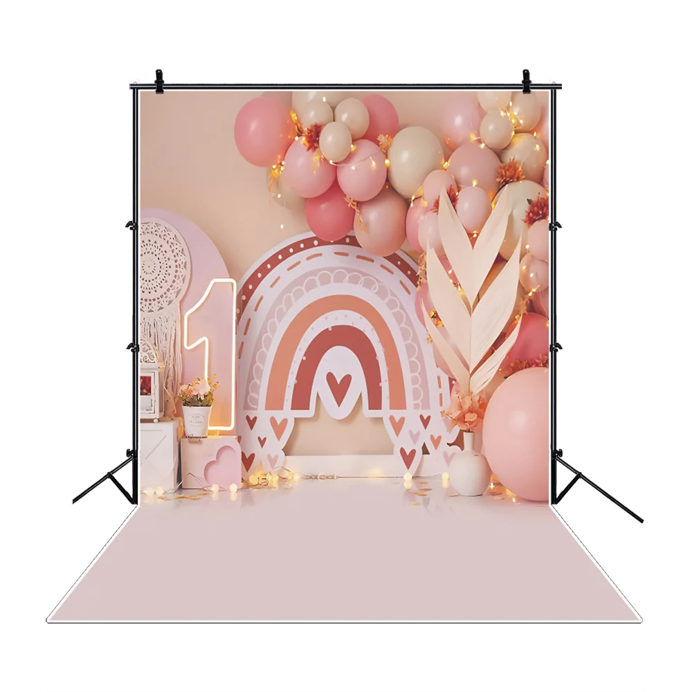 Newborn 1st Birthday Photography Background Flower Balloon Butterfly Party Backdrop Decor Girl Boy Cake Smash Poster Photozone image 3