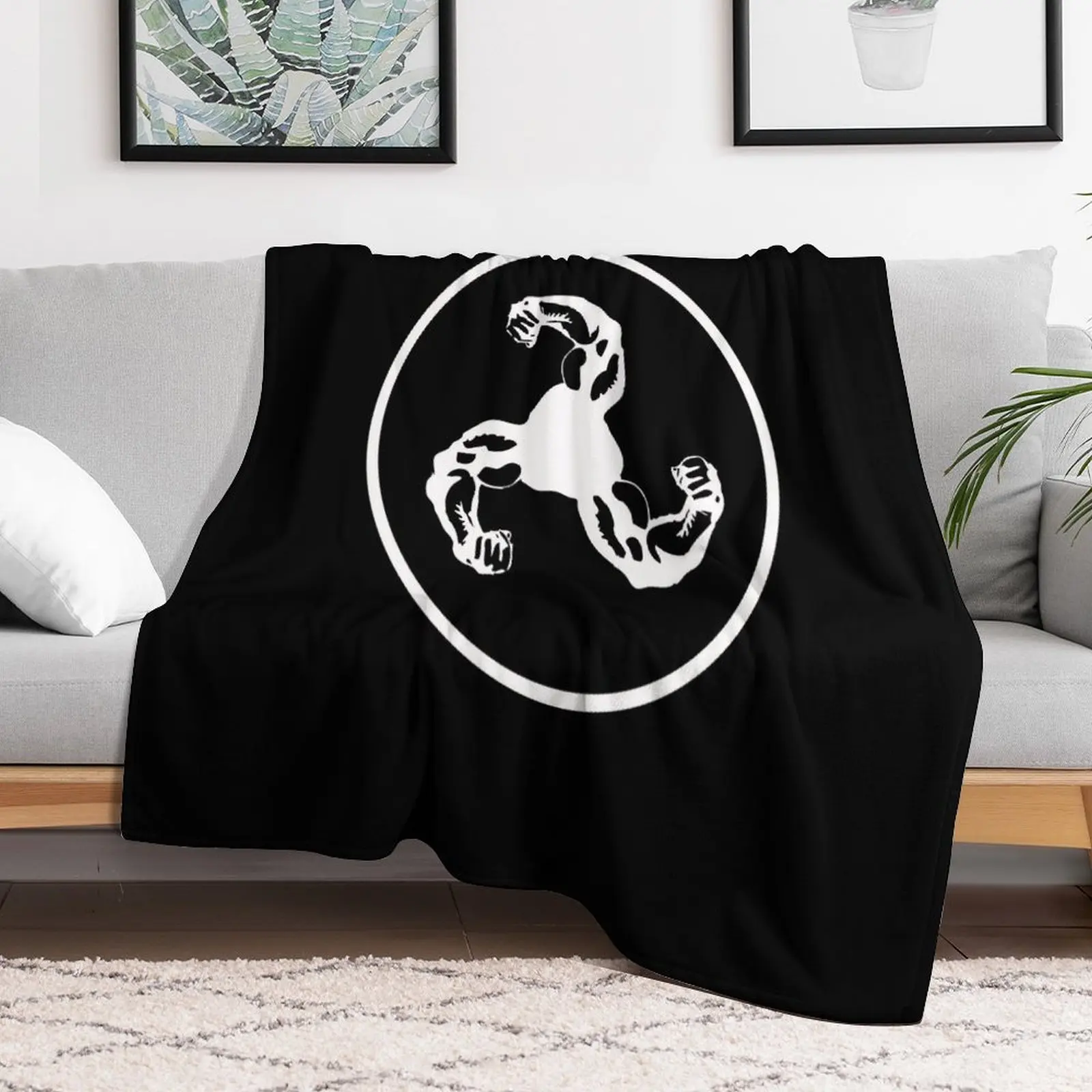 

Bicep Logo (White on Black Disc) Throw Blanket Flannel Plush Furry Blankets